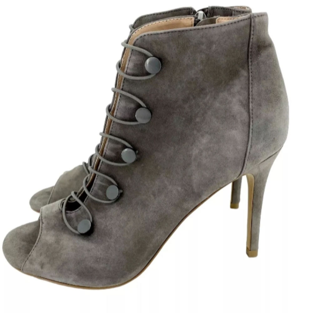 Charles By Charles Chic Grey Suede Peep Toe 4" Spiked High Heel